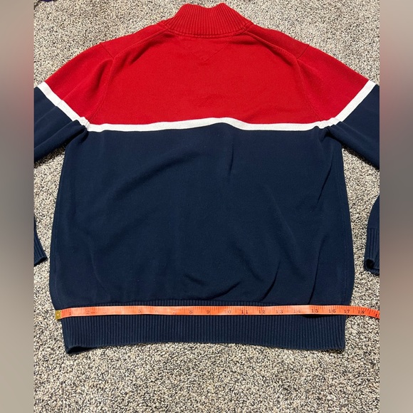 Vintage Tommy Hilfiger Sweater Mens Medium Red & Blue Striped 1/4 Zip Pullover - Picture 6 of 8